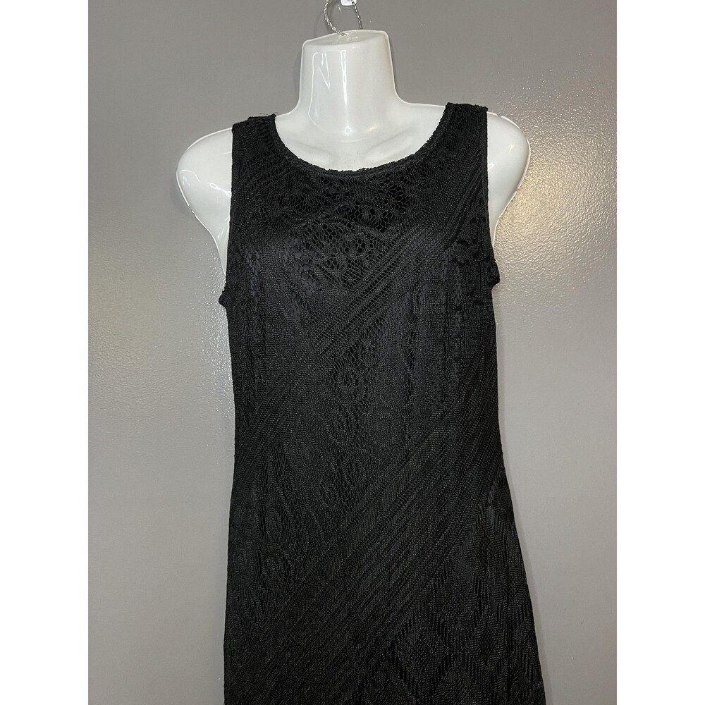 Vintage Savvy Dress Womens Large Black Flapper Fringe Sleeveless 20s Gatsby USA